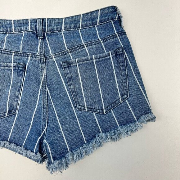 Pacsun Womens High Rise Festival Jean Shorts Cut-Off Blue/White Stripe 28 Waist - Picture 4 of 11
